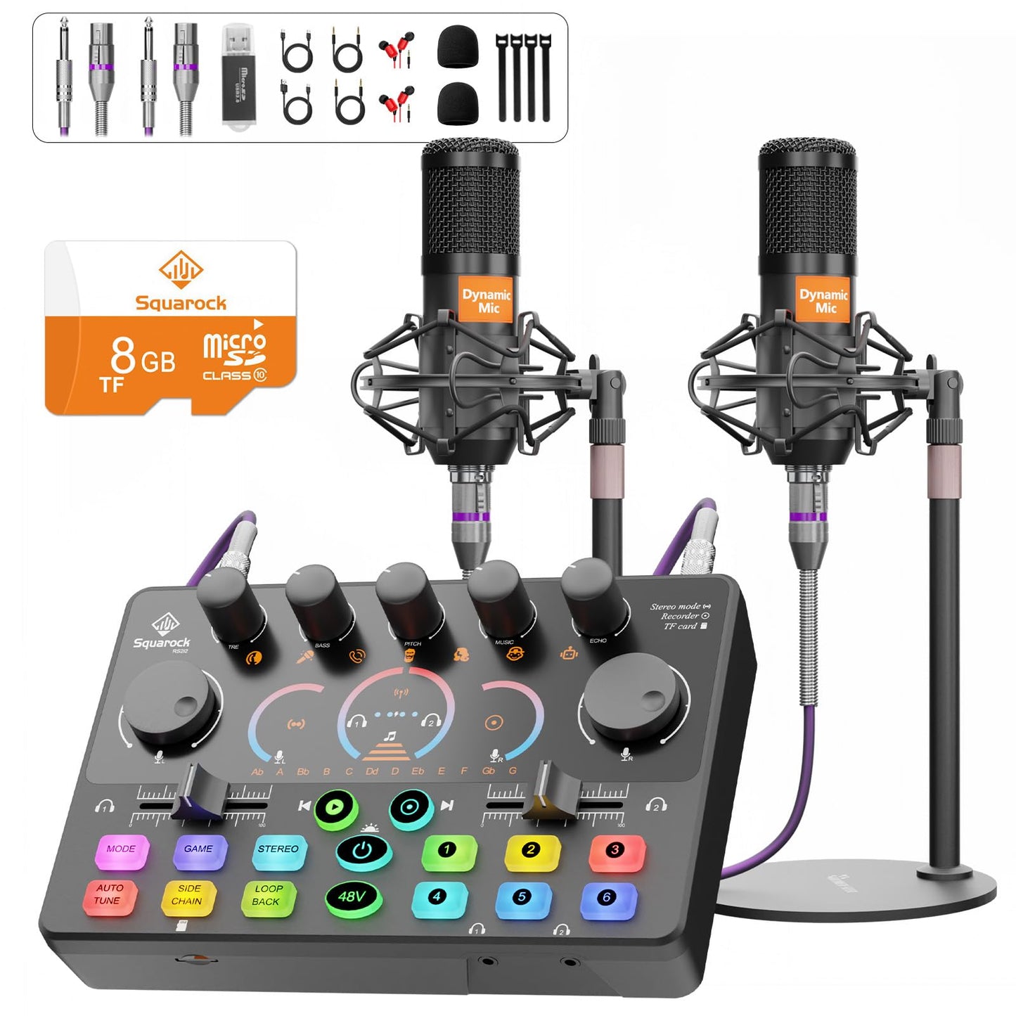 Podcast Equipment Bundle with 8GB Memory Card for Streaming, Recording, Singing & Gaming