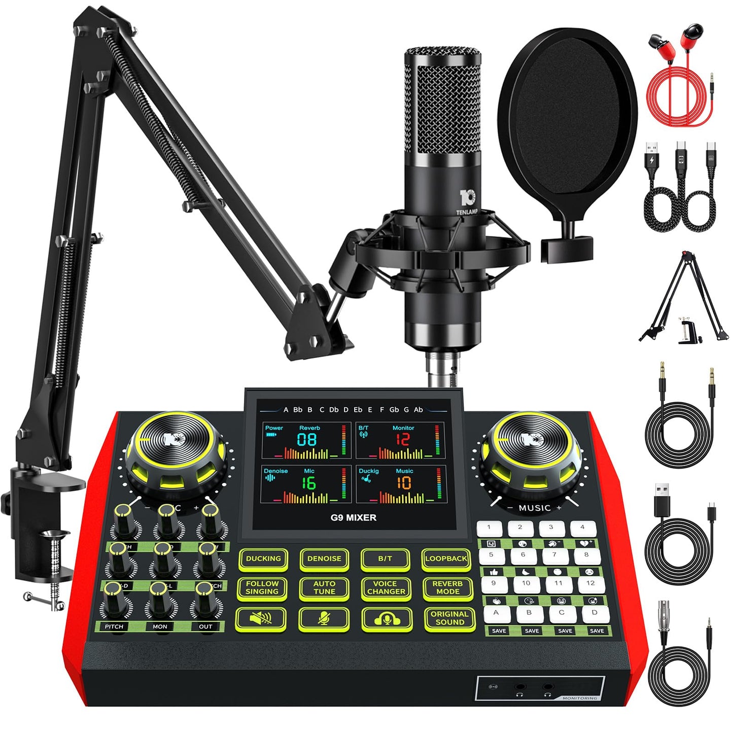 Podcast Equipment Bundle with Audio Mixer & Condenser Microphone for Streaming, Recording, Gaming & Voice Effects