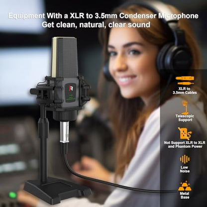 All-in-One Podcast Equipment Bundle with Condenser Microphone, Audio Mixer & Portable Recording Kit for Streaming & Content Creation
