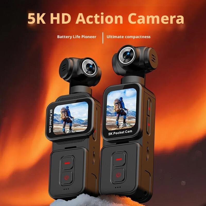Portable Action Camera with 5K Video, Compact Design & Vlogging Features for Travel