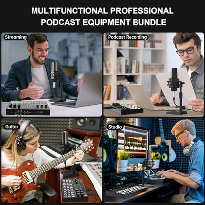 All-in-One Podcast Equipment Bundle with Condenser Microphone, Audio Mixer & Portable Recording Kit for Streaming & Content Creation