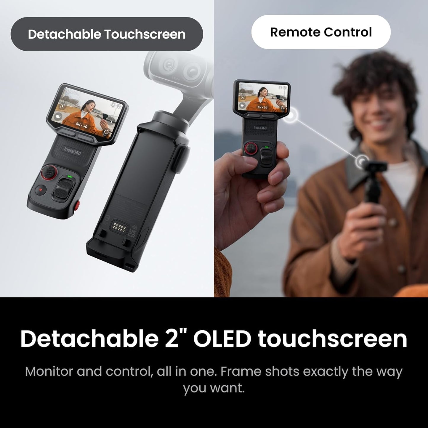 8K Vlogging Camera with Dual Lenses, Detachable Touchscreen, AI Processing & Pocket Gimbal Design
