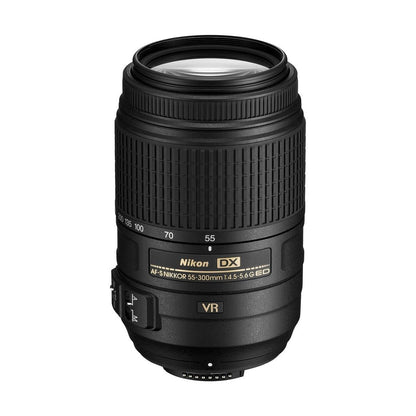 Telephoto Zoom Lens with 55–300mm Range, Vibration Reduction & Autofocus for DSLR Cameras