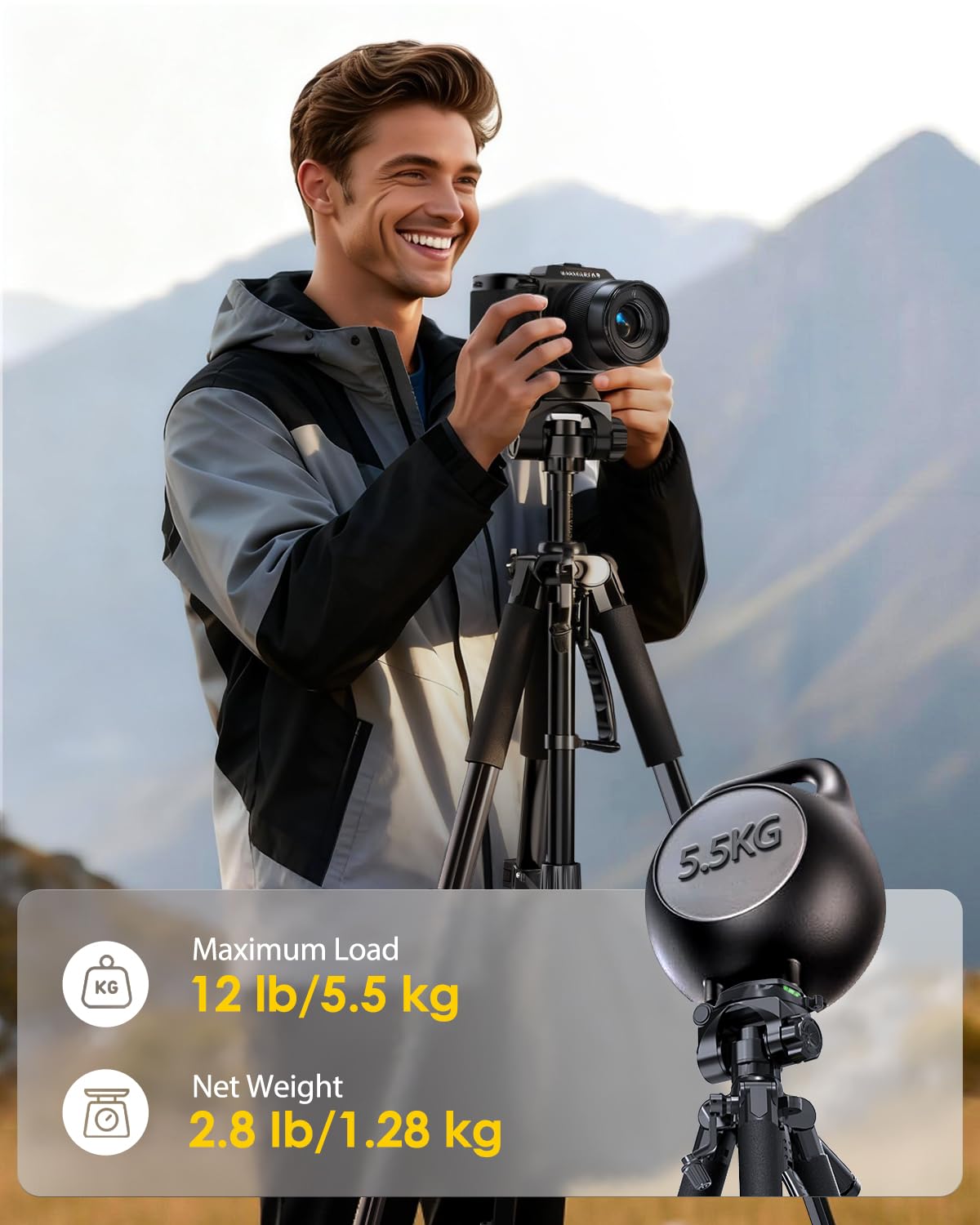 Heavy-Duty Camera Tripod with Phone Mount, Remote Control & Portable Carry Bag for DSLR & Mobile Devices