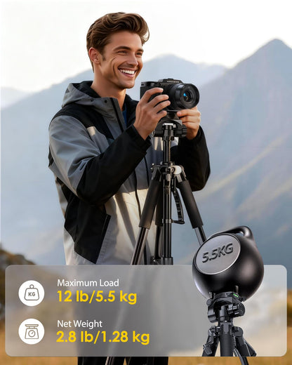 Heavy-Duty Camera Tripod with Phone Mount, Remote Control & Portable Carry Bag for DSLR & Mobile Devices