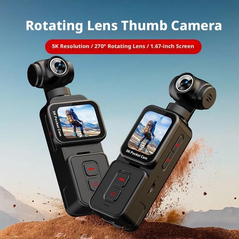 Portable Action Camera with 5K Video, Compact Design & Vlogging Features for Travel