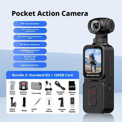 Portable Action Camera with 5K Video, Compact Design & Vlogging Features for Travel