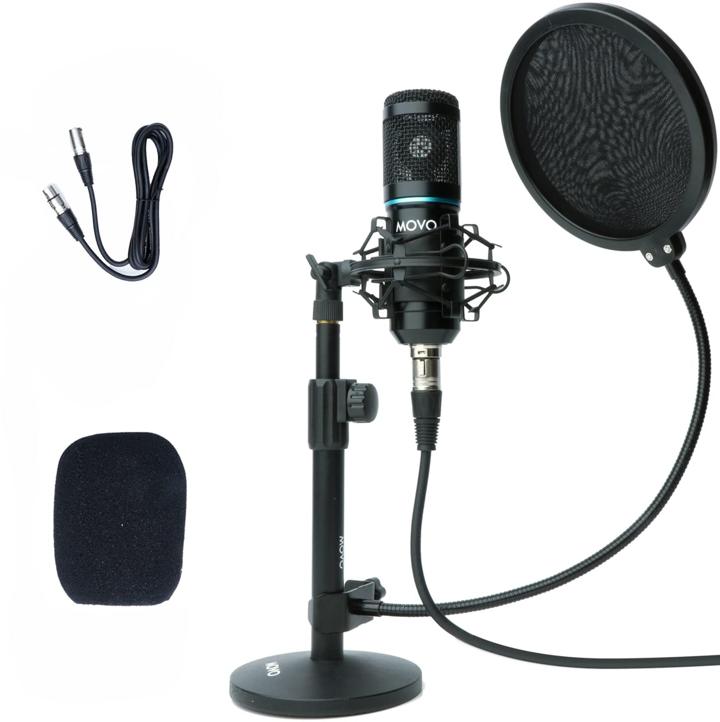 Universal Cardioid Condenser Microphone Bundle with Tabletop Stand, Pop Filter & Audio Cable Kit for Recording & Streaming