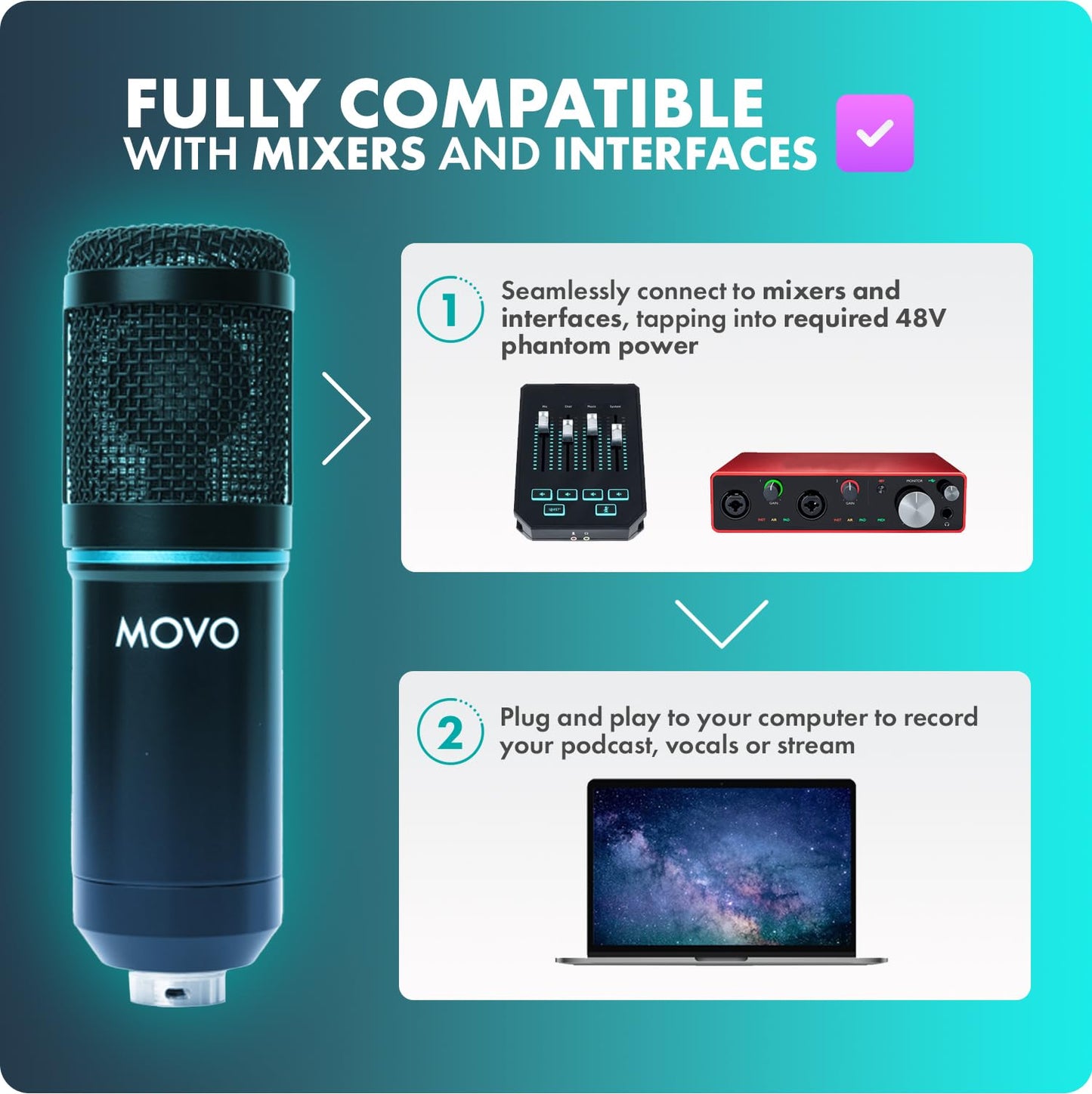Universal Cardioid Condenser Microphone Bundle with Tabletop Stand, Pop Filter & Audio Cable Kit for Recording & Streaming
