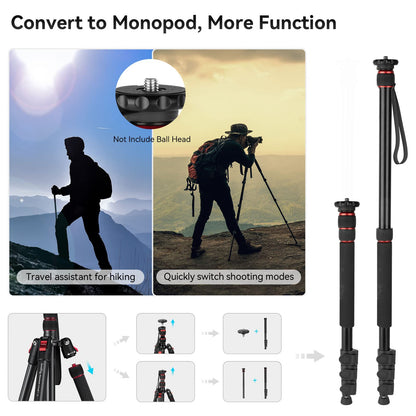 Heavy-Duty Camera Tripod with Monopod, Foldable Aluminum Design & High Load Capacity for DSLR & Video
