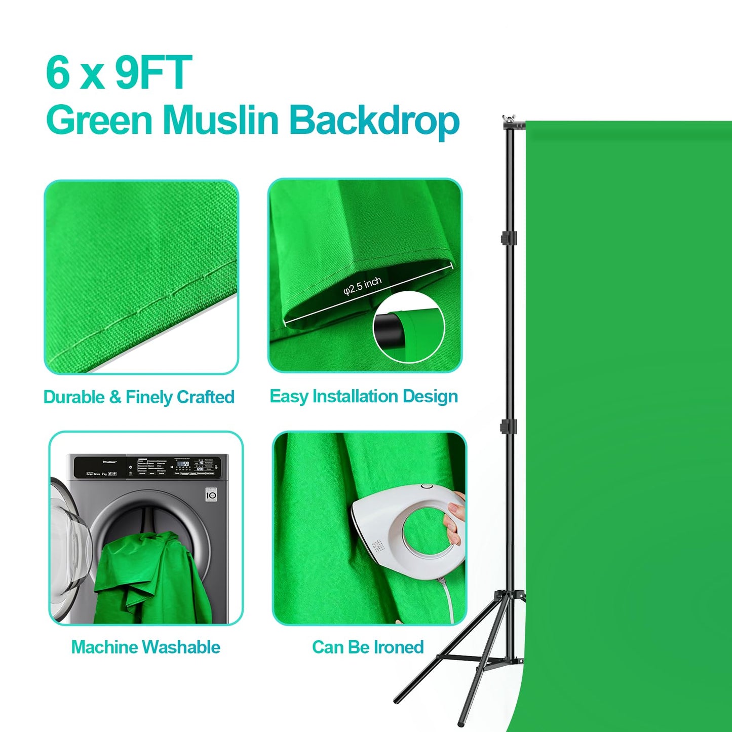 Photography Studio Lighting Kit with Backdrop Support, LED Light, Softbox, Umbrella & Backdrop System for Video & Portrait Shooting