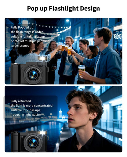 Digital Camera with 75MP Sensor, 6K Video, 8X Zoom, Flip Screen & Vlogging Kit