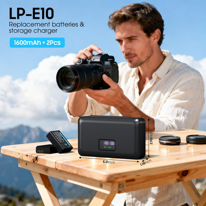 Camera Battery 2-Pack with Dual USB Charger & Digital Display for DSLR Cameras