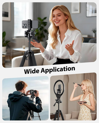 Heavy-Duty Camera Tripod with Phone Mount, Remote Control & Portable Carry Bag for DSLR & Mobile Devices