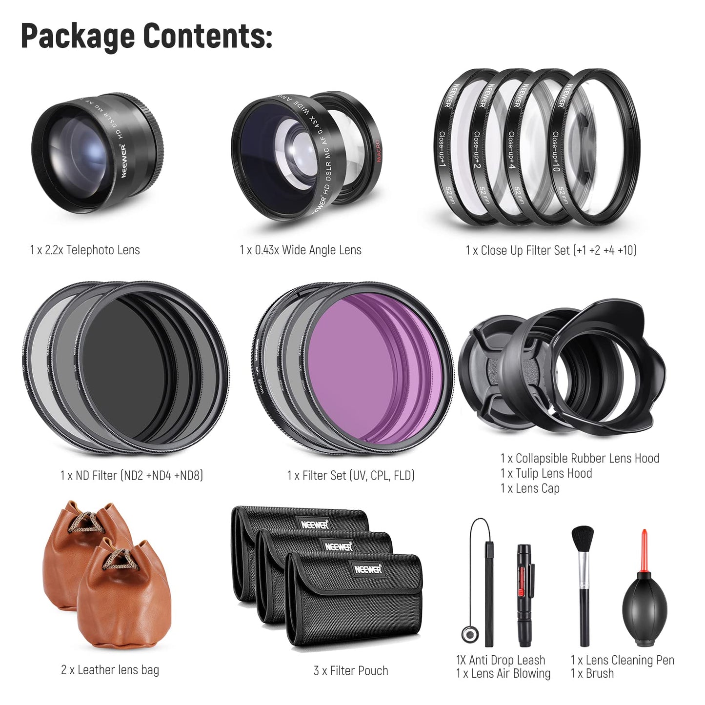 Camera Lens & Filter Kit with Wide-Angle, Telephoto & Macro Filters for Creative Photography