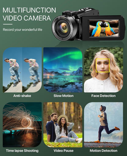 4K Vlogging Camcorder with 64MP Sensor, Night Vision, Flip Screen & Accessory Kit