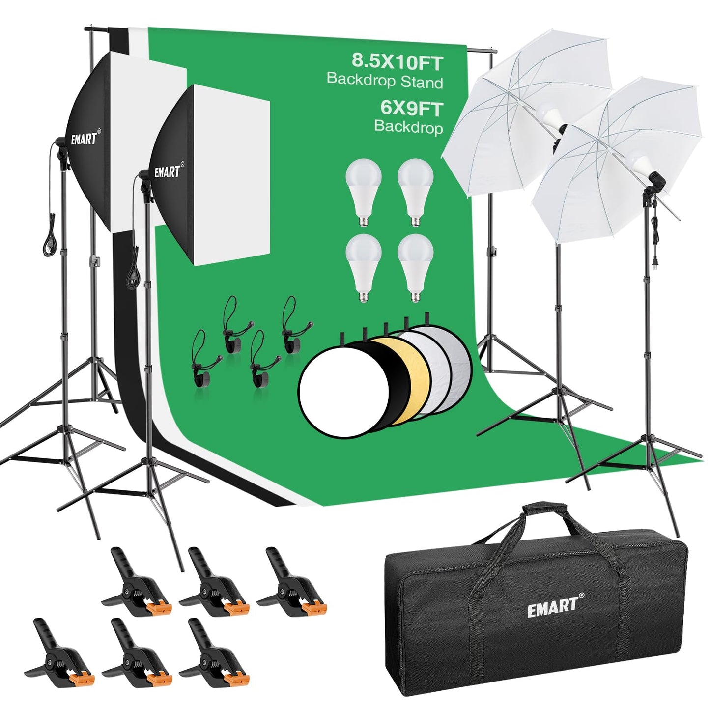 Photography Studio Lighting Kit with Backdrop Support, LED Light, Softbox, Umbrella & Backdrop System for Video & Portrait Shooting