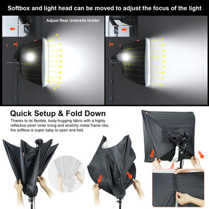 Studio Lighting Kit with 3-Color Backdrops (Black/White/Green) for Photography & Video Production