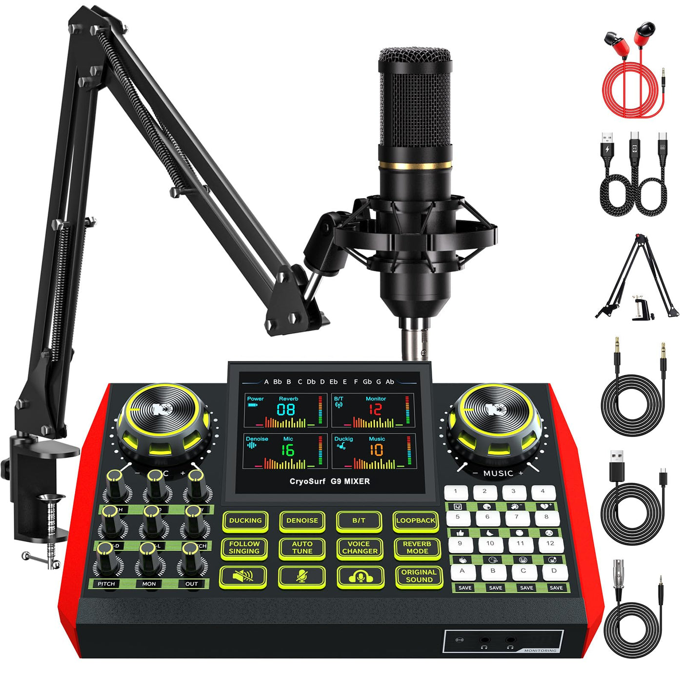 Podcast Equipment Bundle with Audio Mixer & Condenser Microphone for Streaming, Recording, Gaming & Voice Effects
