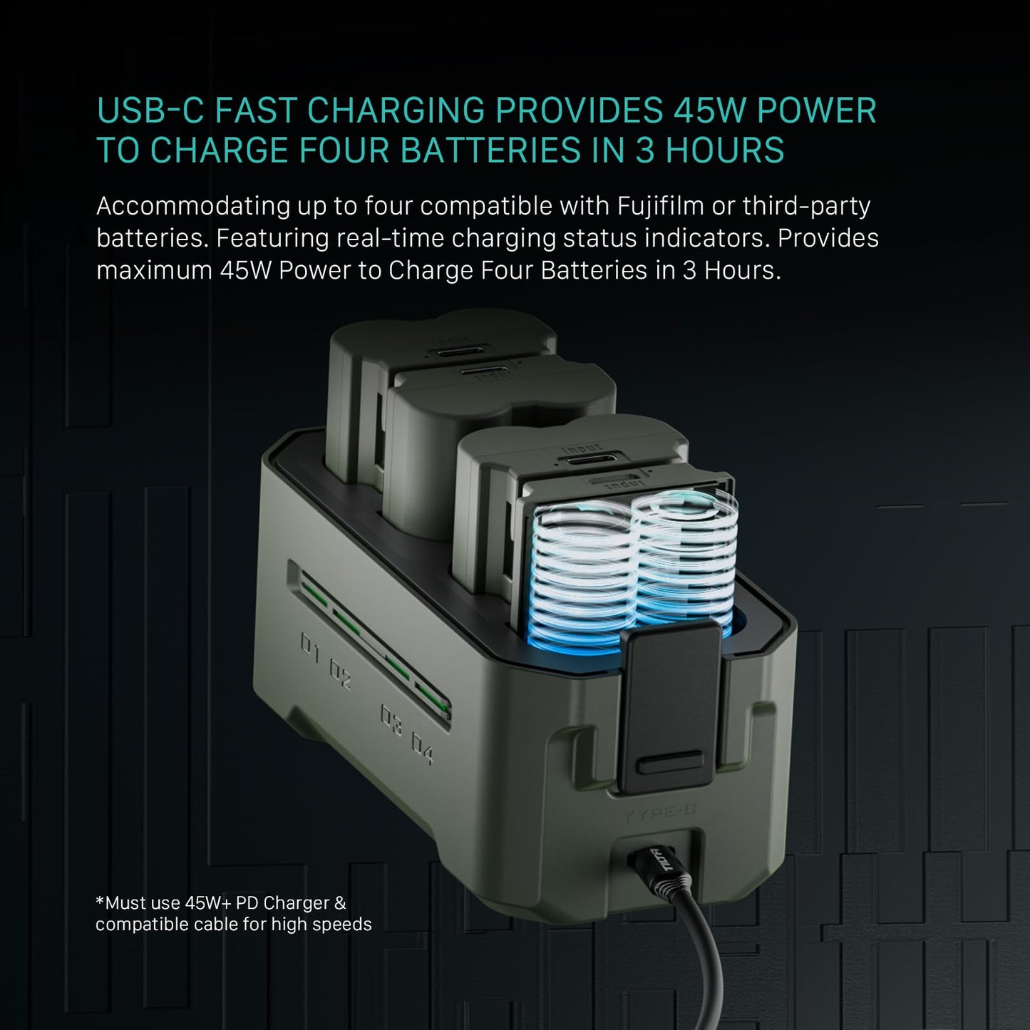 Portable Battery Charging Station for Camera Batteries, Multi-Slot Fast Charging Hub for Photography Gear