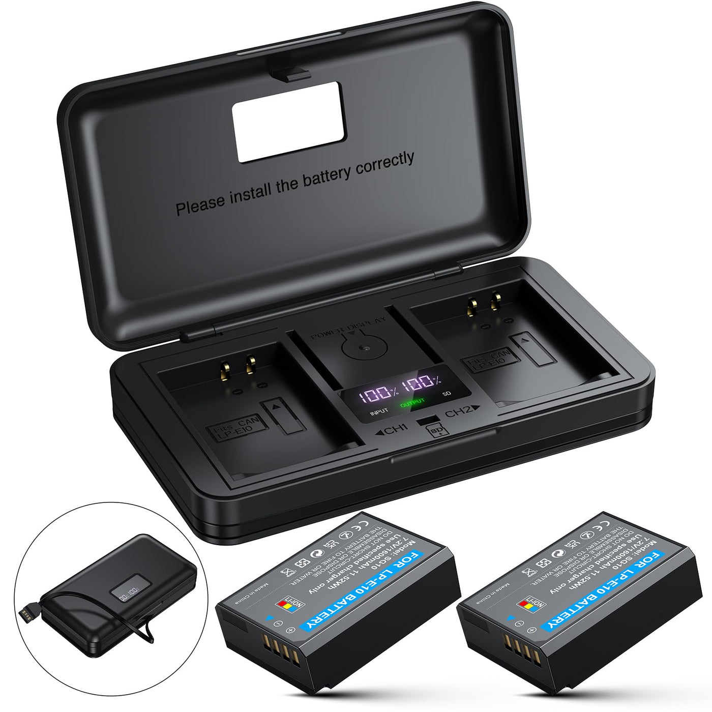 Camera Battery 2-Pack with Dual USB Charger & Digital Display for DSLR Cameras