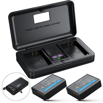 Camera Battery 2-Pack with Dual USB Charger & Digital Display for DSLR Cameras