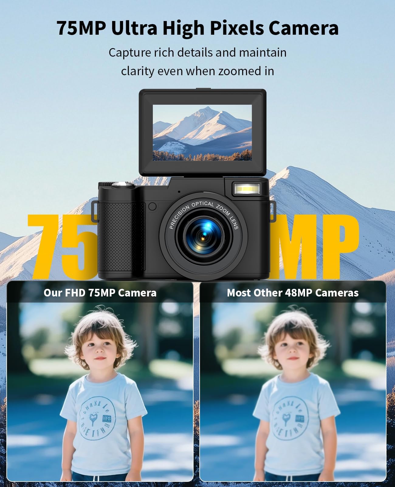 Digital Camera with 75MP Sensor, 6K Video, 8X Zoom, Flip Screen & Vlogging Kit