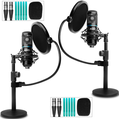 Universal Cardioid Condenser Microphone Bundle with Tabletop Stand, Pop Filter & Audio Cable Kit for Recording & Streaming