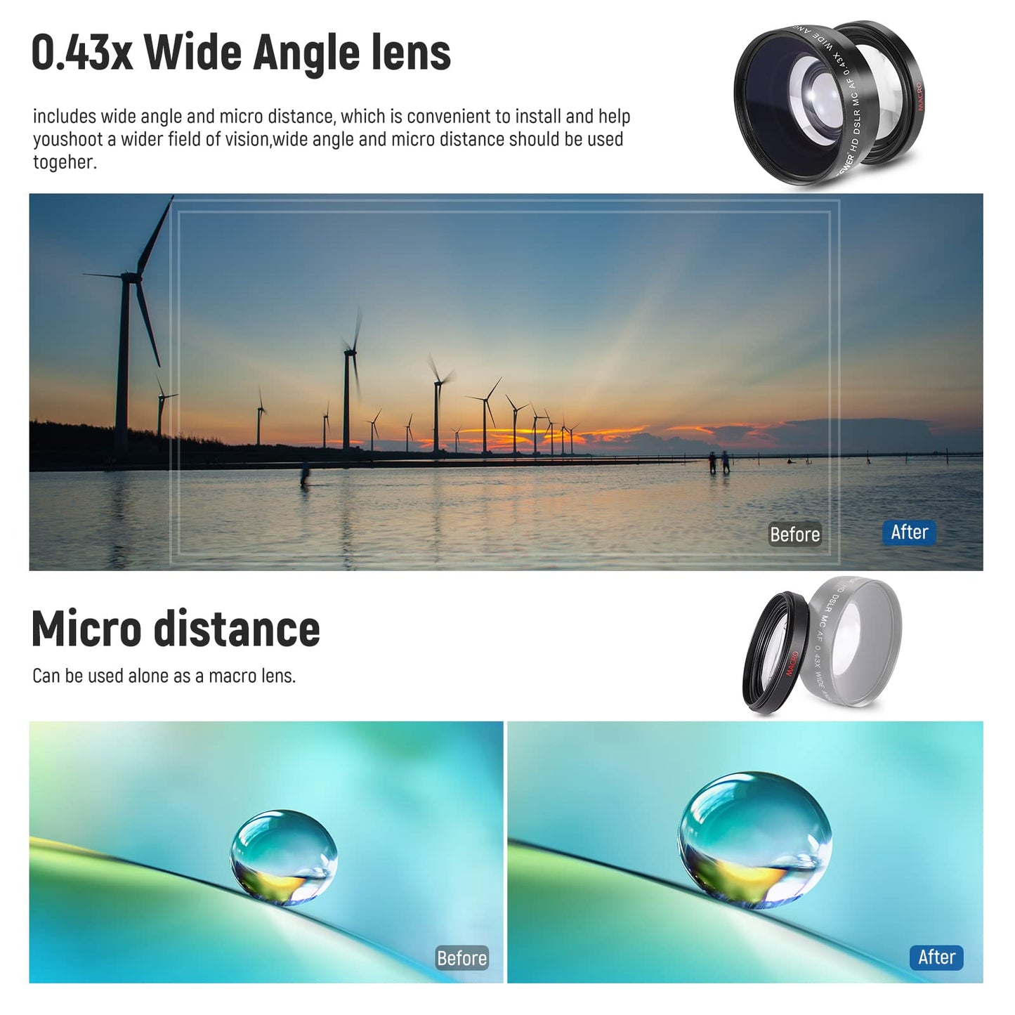 Camera Lens & Filter Kit with Wide-Angle, Telephoto & Macro Filters for Creative Photography