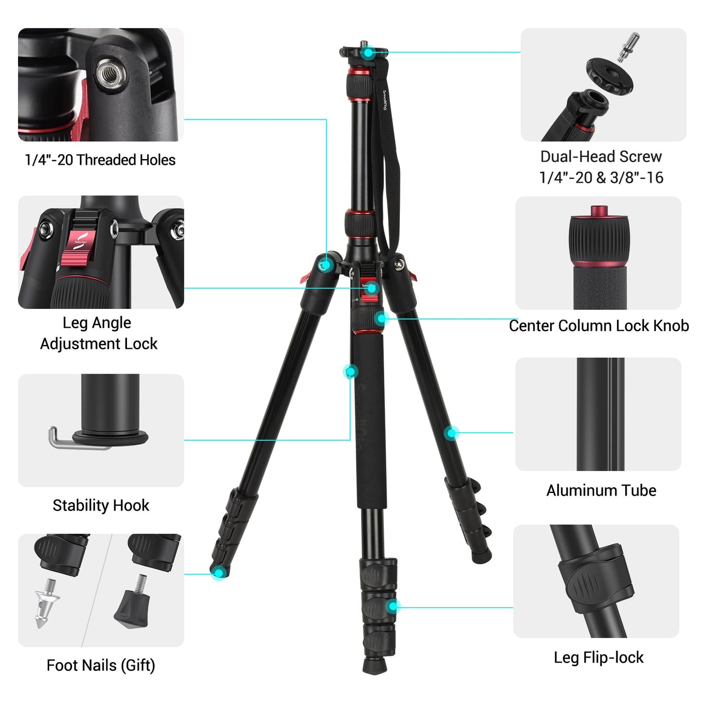 Heavy-Duty Camera Tripod with Monopod, Foldable Aluminum Design & High Load Capacity for DSLR & Video