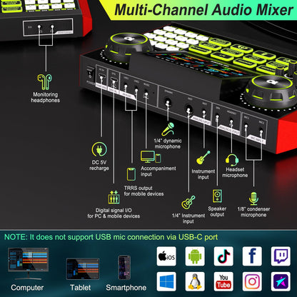 Podcast Equipment Bundle with Audio Mixer & Condenser Microphone for Streaming, Recording, Gaming & Voice Effects