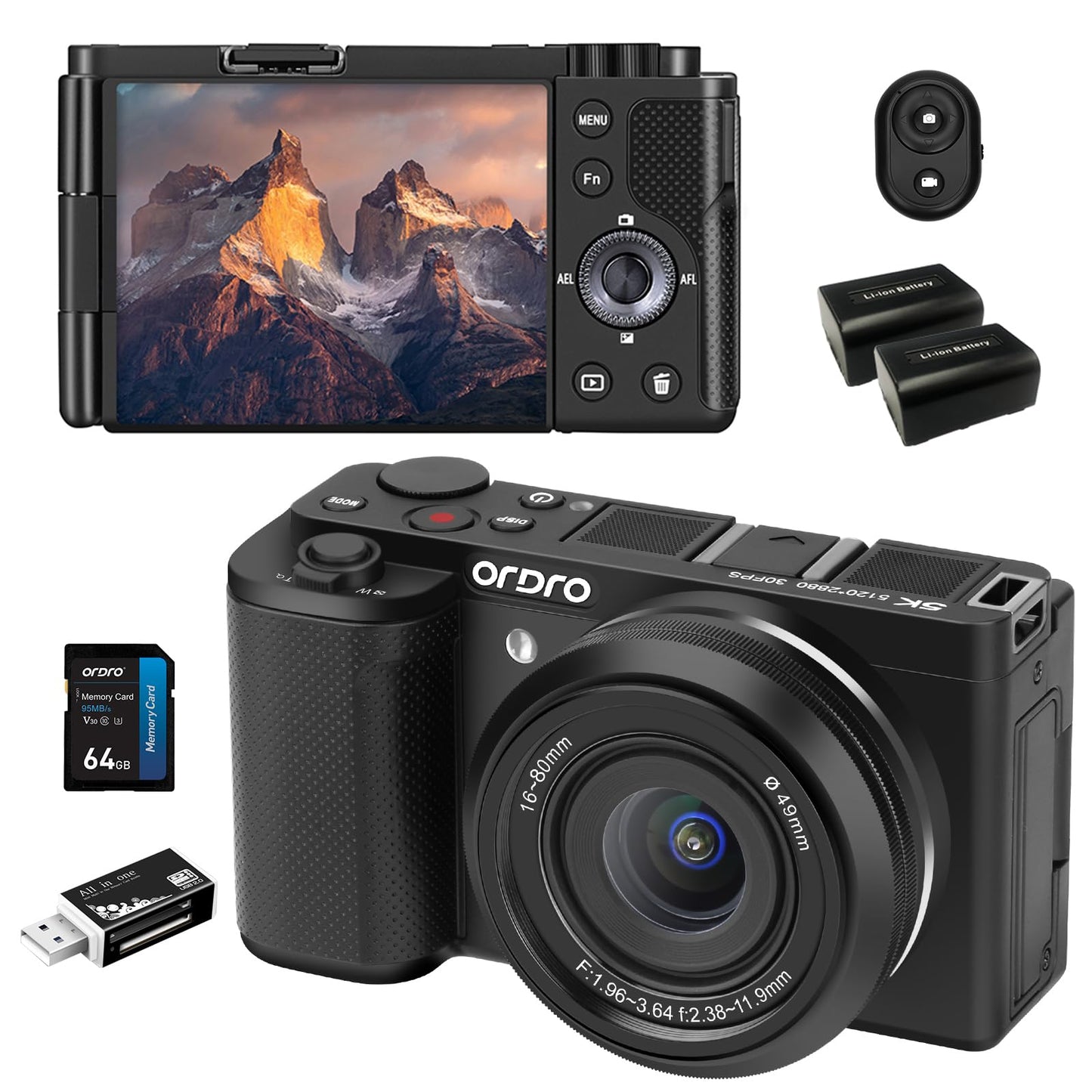 Digital Camera with 64MP Sensor, 5K Video, Autofocus, Flip Screen, Optical Zoom & Vlogging Features