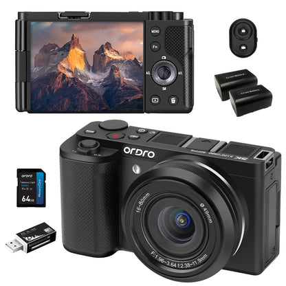 Digital Camera with 64MP Sensor, 5K Video, Autofocus, Flip Screen, Optical Zoom & Vlogging Features