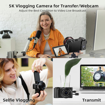 Digital Camera with 64MP Sensor, 5K Video, Autofocus, Flip Screen, Optical Zoom & Vlogging Features