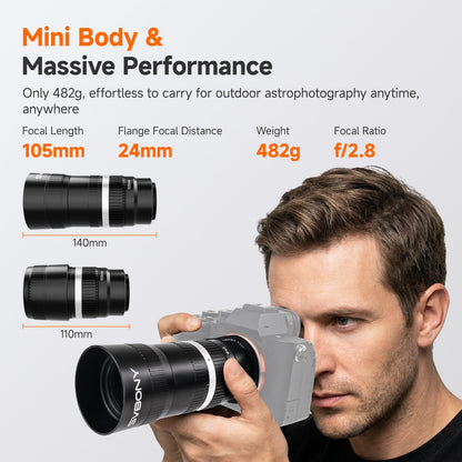 F2.8 APO Telephoto Astro Lens, 105mm Full-Frame Compatible for Deep Sky & Wide-Field Astrophotography