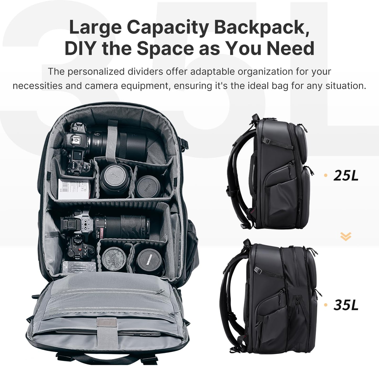 35L Hardshell Camera Backpack with Anti-Theft Design, Waterproof Protection & Laptop Compartment for Travel Photography