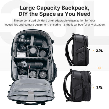 35L Hardshell Camera Backpack with Anti-Theft Design, Waterproof Protection & Laptop Compartment for Travel Photography