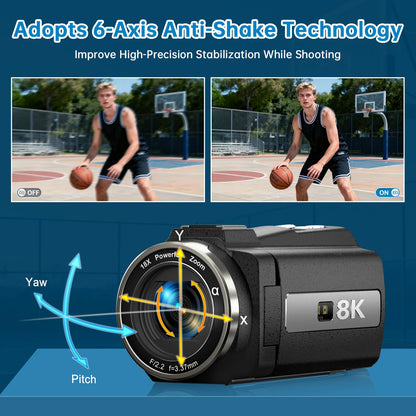 8K Vlogging Camera with 88MP Sensor, WiFi, Night Vision, Stabilization & Microphone
