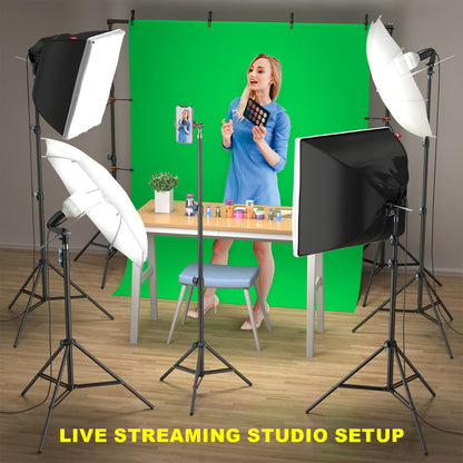 Studio Lighting Kit with 3-Color Backdrops (Black/White/Green) for Photography & Video Production