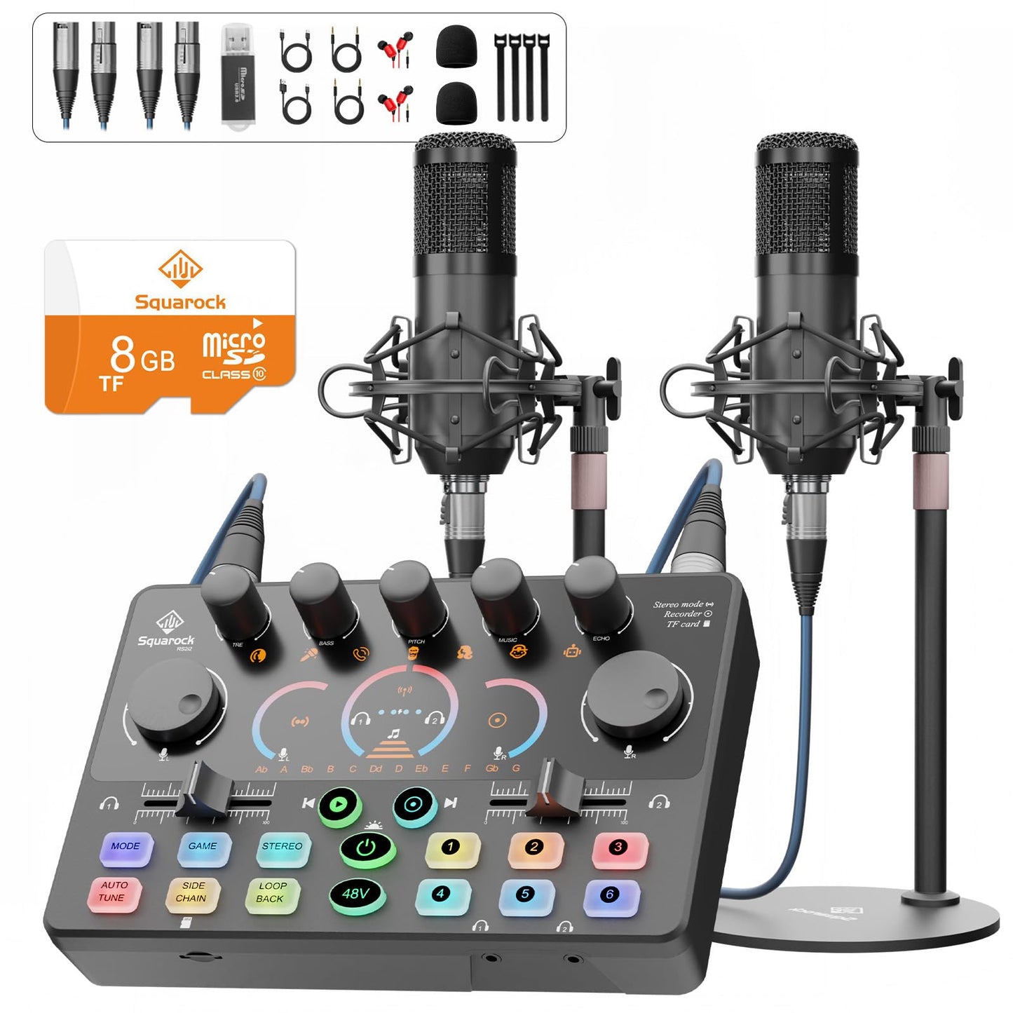 Podcast Equipment Bundle with 8GB Memory Card for Streaming, Recording, Singing & Gaming