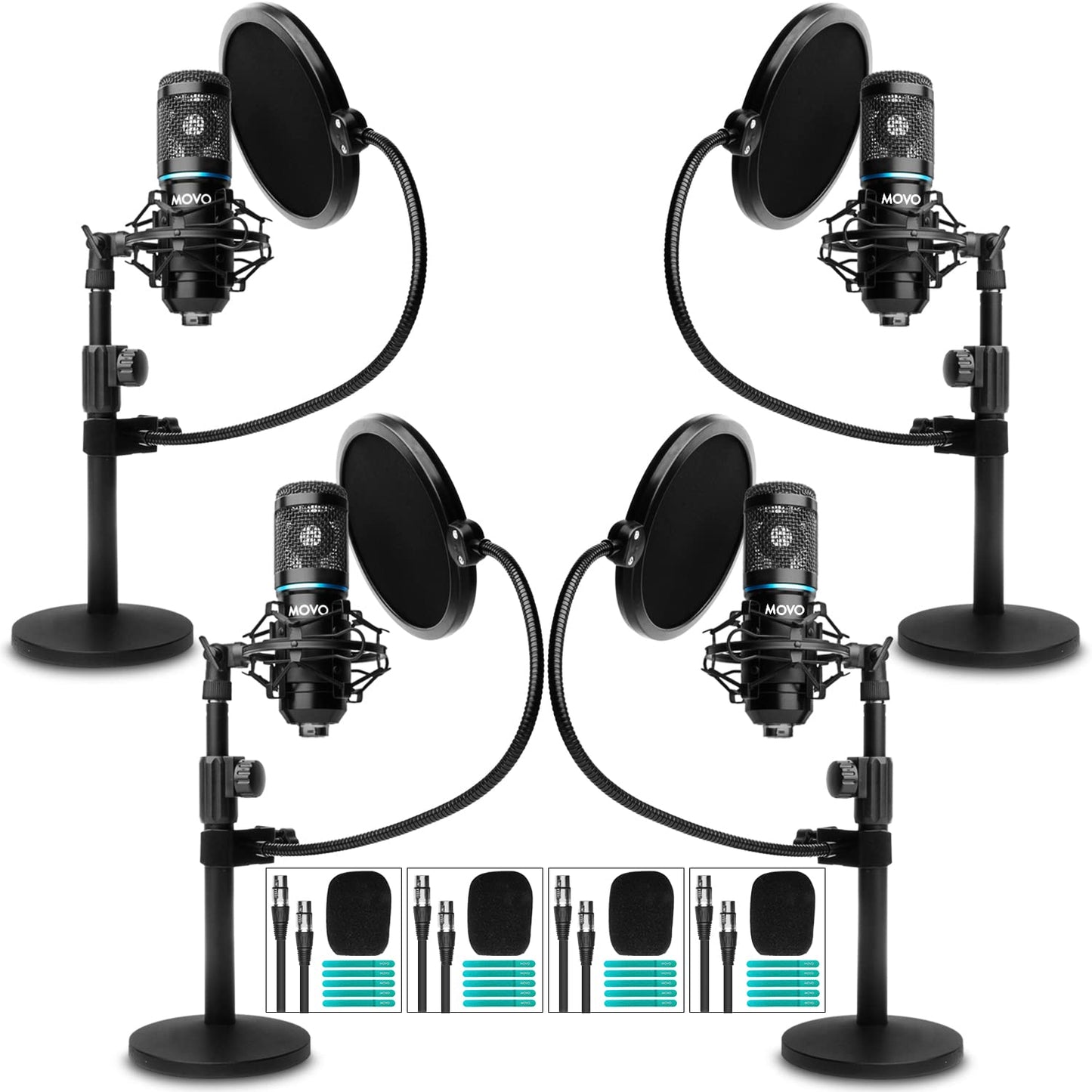Universal Cardioid Condenser Microphone Bundle with Tabletop Stand, Pop Filter & Audio Cable Kit for Recording & Streaming