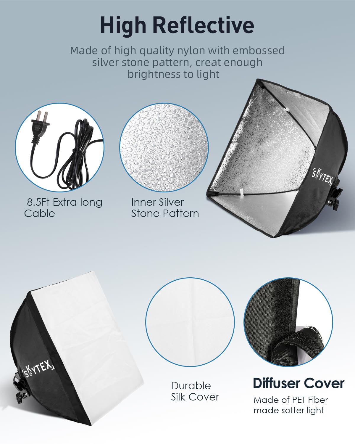 Softbox Lighting Kit for Photography & Video, 16x16in Portable Studio Lighting System