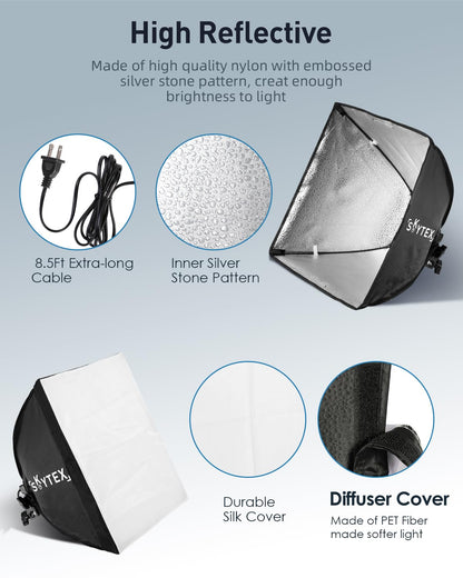 Softbox Lighting Kit for Photography & Video, 16x16in Portable Studio Lighting System