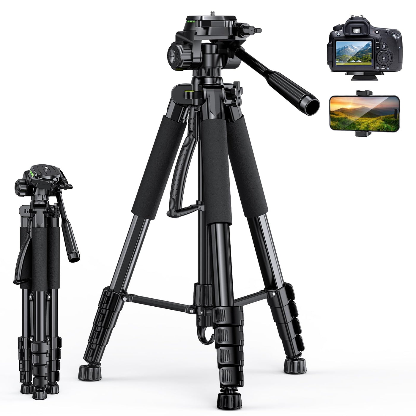 Heavy-Duty Camera Tripod with Phone Mount, Remote Control & Portable Carry Bag for DSLR & Mobile Devices