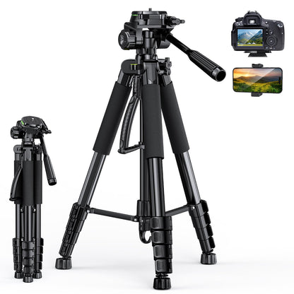 Heavy-Duty Camera Tripod with Phone Mount, Remote Control & Portable Carry Bag for DSLR & Mobile Devices