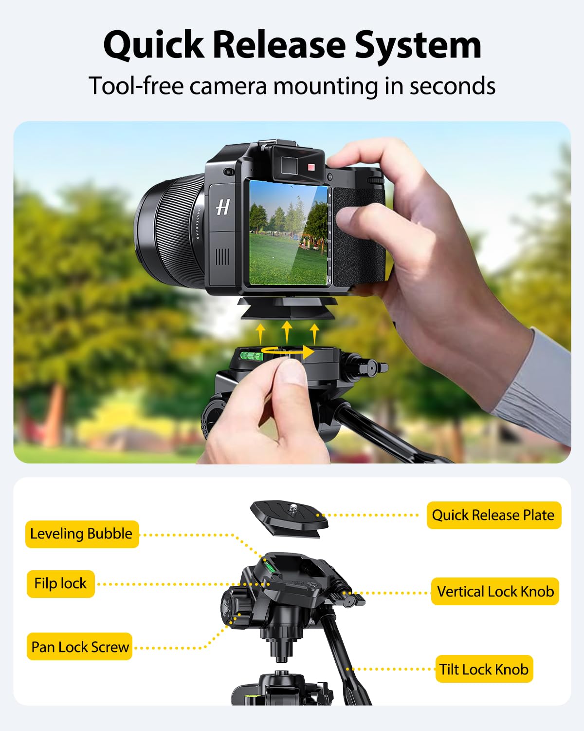 Heavy-Duty Camera Tripod with Phone Mount, Remote Control & Portable Carry Bag for DSLR & Mobile Devices