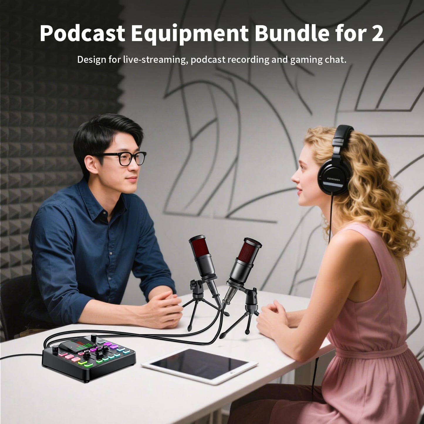 Podcast Equipment Bundle with Audio Mixer & Dynamic Microphone for Streaming, Recording & Gaming