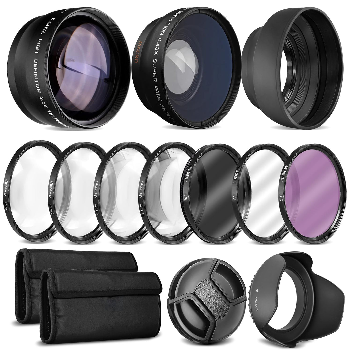 Camera Lens Kit with Wide-Angle & Telephoto Lenses, Macro Filters & Accessory Set for DSLR & Mirrorless Cameras