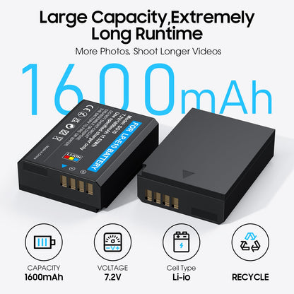 Camera Battery 2-Pack with Dual USB Charger & Digital Display for DSLR Cameras