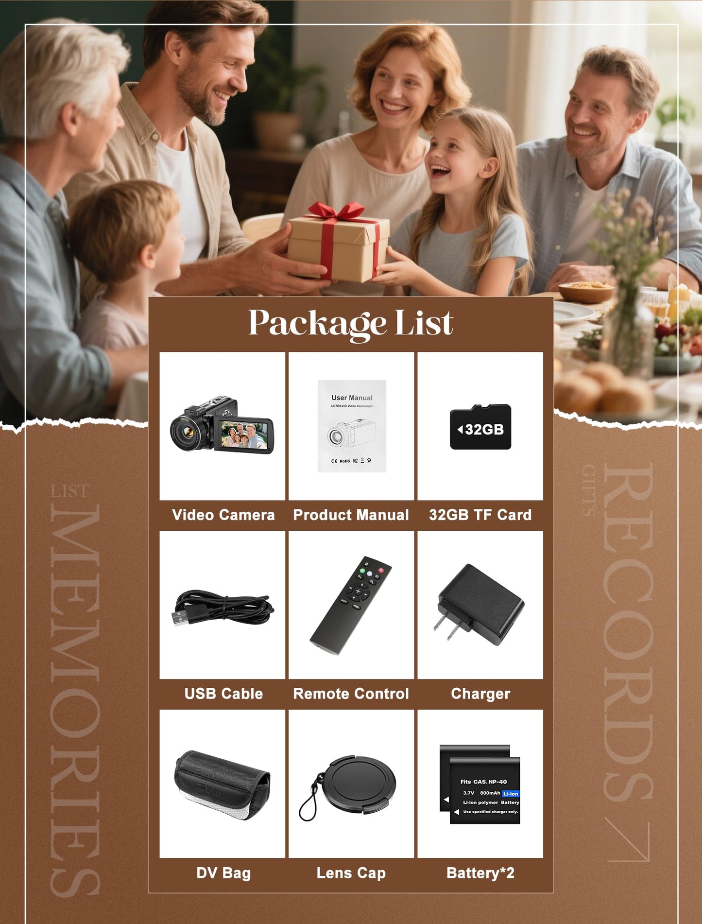 4K Vlogging Camcorder with 64MP Sensor, Night Vision, 18X Zoom, Flip Screen & Accessory Kit